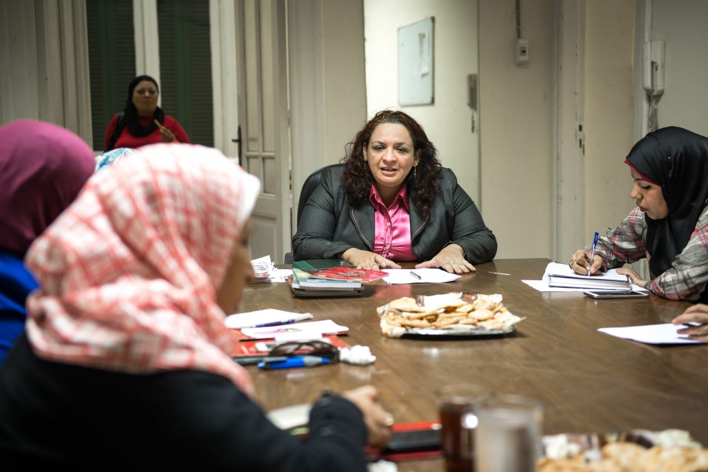 Portrait of Nashra, at a group meeting of election monitors. Offices of the Egyptian Association for Community Participation Enhancement (EACPE), ,Cairo, Egypt.