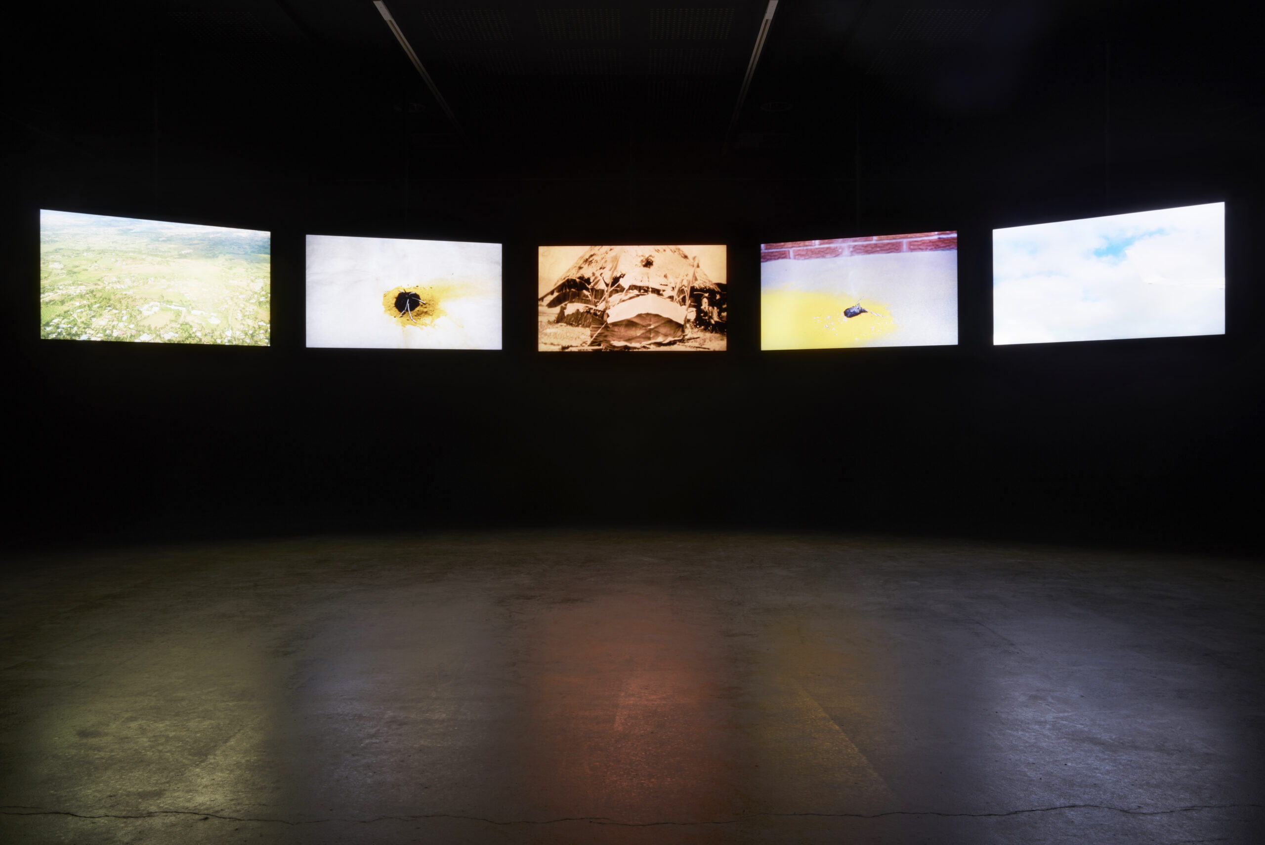 Installation shot of 5 channel video work: Ek Story Bathao from the exhibition Beta, Ek Story Bathao. By Shivanjani Lal