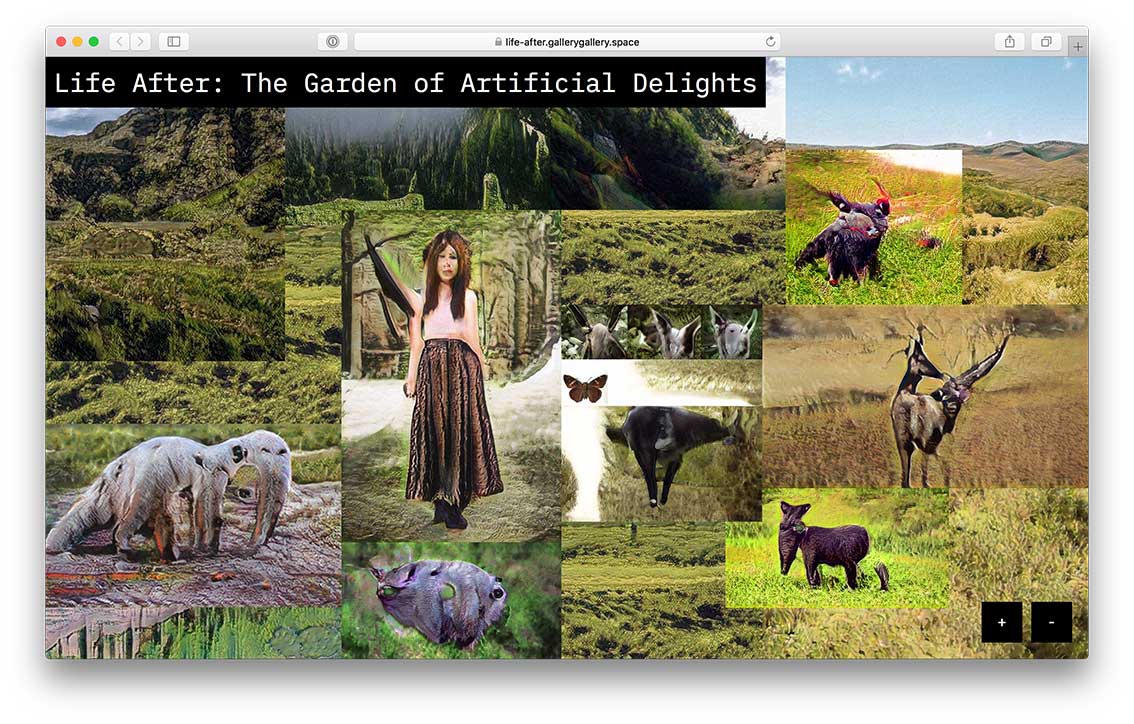 An image of a field with many ai-generated creatures depicting 32 trans-species creatures.