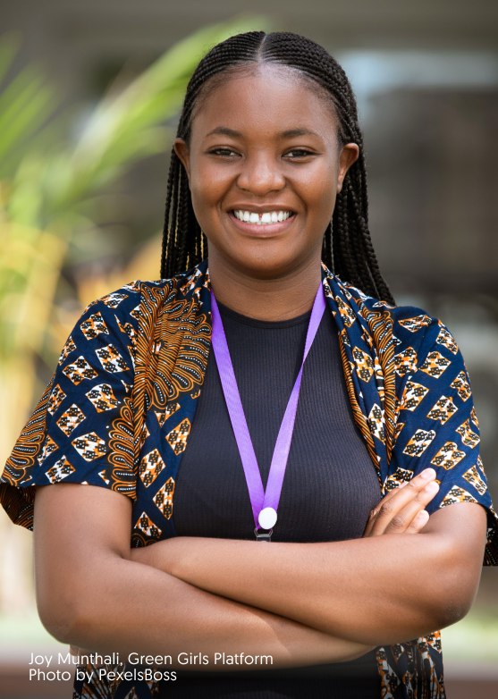 Joy Munthali of Green Girls Platform smiles widely. Photo by PexelsBoss.